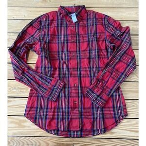 NWT Old Navy Every Day Plaid Button Up Shirt Size Medium Women’s Red Long Sleeve